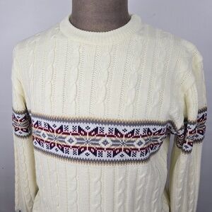 PETER ENGLAND SWEATER Cable Knit Ski Winter Nordic Snowflake Geometric Mens L